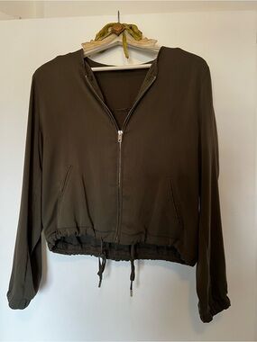 Dynamite Olive Zip-Up Drawstring Bomber Jacket